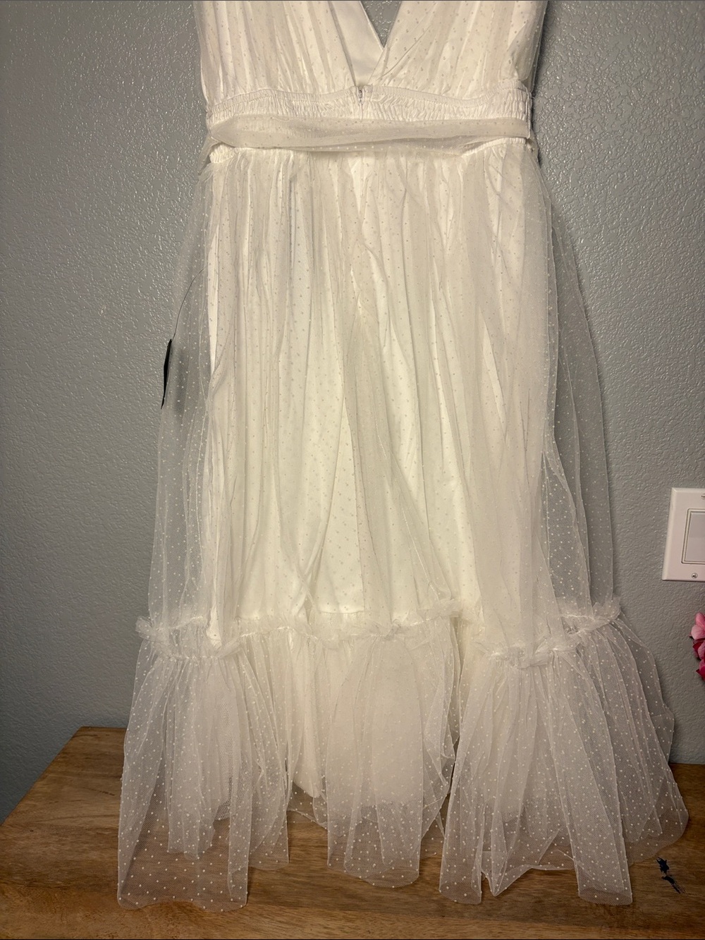 White Tulle V-Neck Midi Dress - Picture 6 of 8